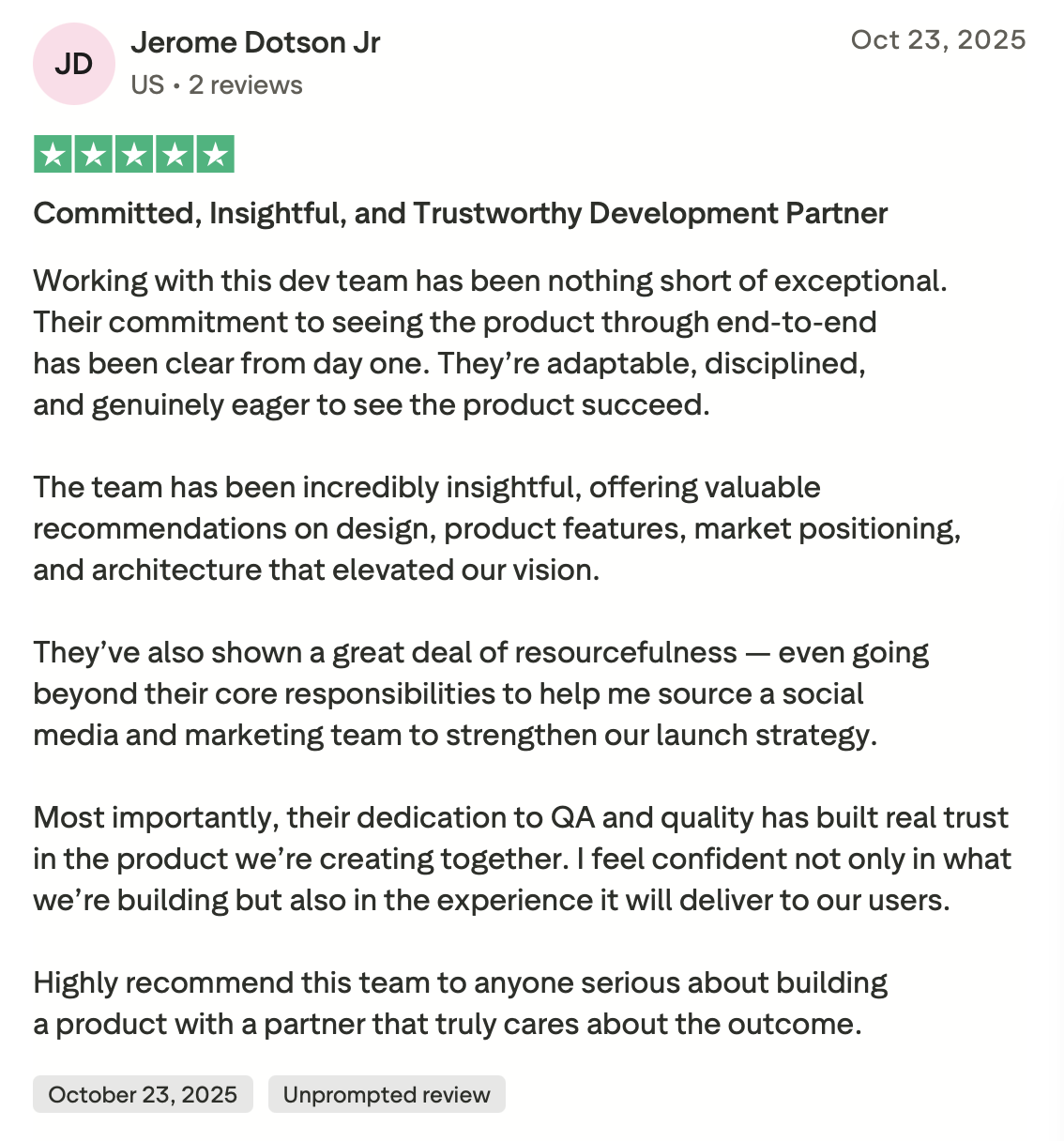 Trustpilot review screenshot